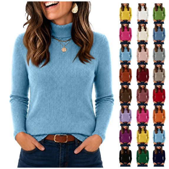Women's Turtleneck Sweater Ribbed Knit Long Sleeve Pullover Top Soft Stretch Feel, Casual Daily Wear & Office Work Outfits