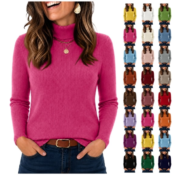 Women's Turtleneck Sweater Ribbed Knit Long Sleeve Pullover Top Soft Stretch Feel, Casual Daily Wear & Office Work Outfits