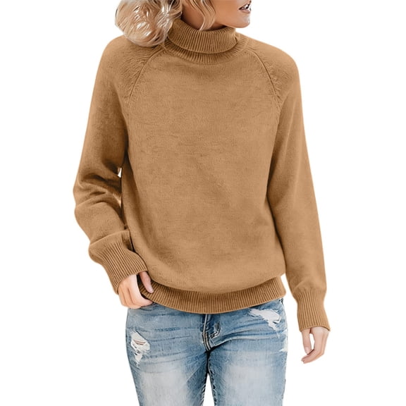 Women's Turtleneck Sweaters, Long Sleeve Knit Pullover Sweaters for Women Loose Cute Cozy Sweaters Comfort Soft Cold Weather Clothes Vintage Sweater Fashion Clothing Plain Winter,Coffee,M