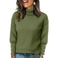 thumbnail image 1 of Women's Turtleneck Sweaters Fall Fitted Long Sleeve Pullover Sweater Ribbed Knit Basic Tops Army Green M, 1 of 5