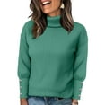 thumbnail image 1 of Women's Turtleneck Sweaters Fall Fitted Long Sleeve Pullover Sweater Ribbed Knit Basic Tops Green 2XL, 1 of 5