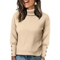 thumbnail image 1 of Women's Turtleneck Sweaters Fall Fitted Long Sleeve Pullover Sweater Ribbed Knit Basic Tops Khaki XL, 1 of 5