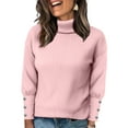 thumbnail image 1 of Women's Turtleneck Sweaters Fall Fitted Long Sleeve Pullover Sweater Ribbed Knit Basic Tops Pink XL, 1 of 5