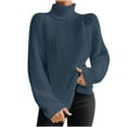 thumbnail image 1 of Women's Turtleneck Sweaters Knit Long Sleeve Chunky Sweater Fall Winter Fashion Flare Cable Weaving Pullover Blue l, 1 of 6