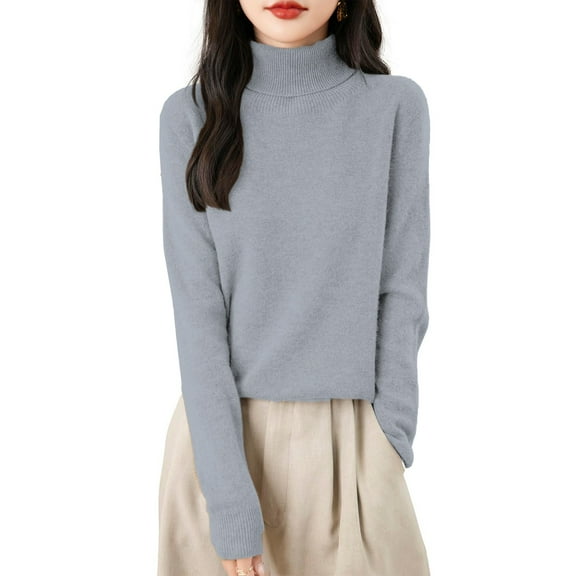 Women's Turtleneck Sweaters Long Pullover Winter Clothing 2025 Trendy Fashion Knit Tunic Fall Outfits Light Gray M