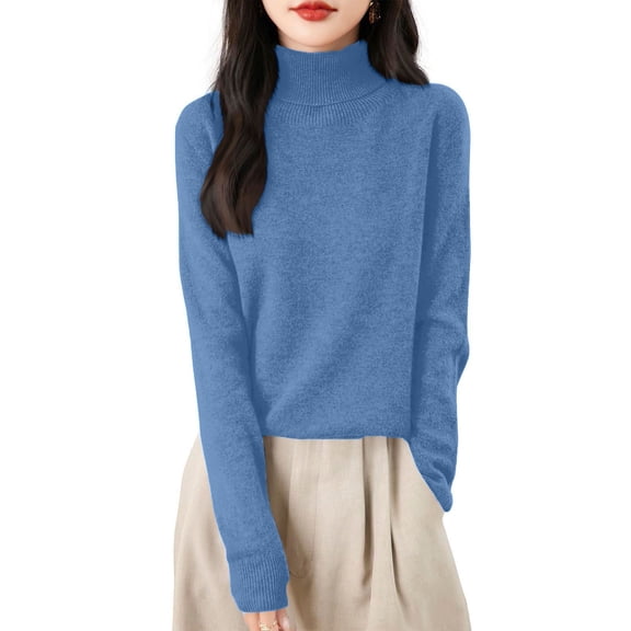 Women's Turtleneck Sweaters Long Pullover Winter Clothing 2025 Trendy Fashion Knit Tunic Fall Outfits Royal Blue L