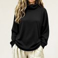 thumbnail image 1 of Women's Turtleneck Waffle Knit Sweatshirts Breathable Pullover Tops Fall Winter Casual Outfits Winter Clothing for Women (Black XL), 1 of 5
