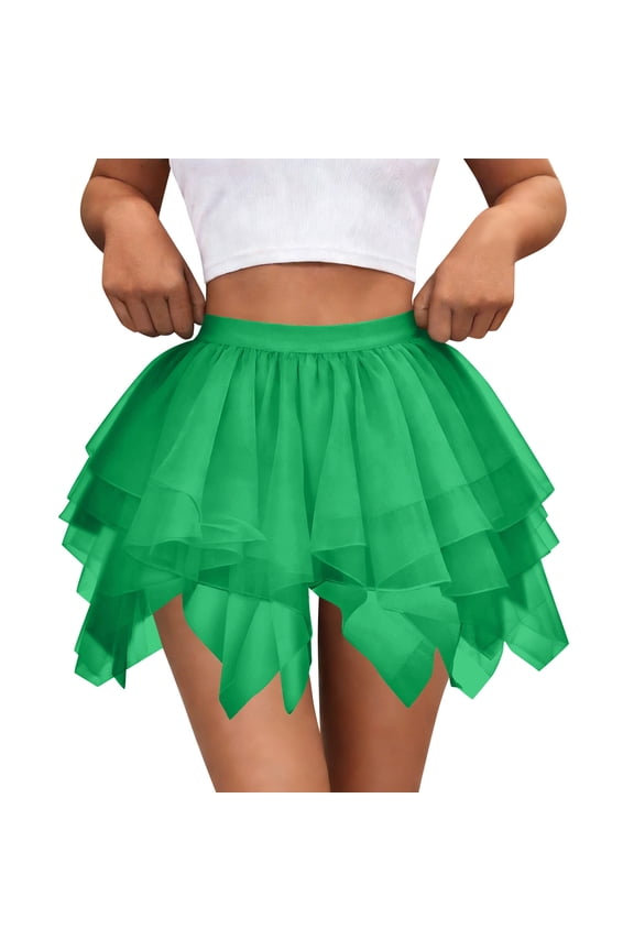 Women's Tutu Skirt Layered Ruffled Elastic High Waist Tulle Skirts Running Summer Beach Rave Costume Dance Mini Skirt