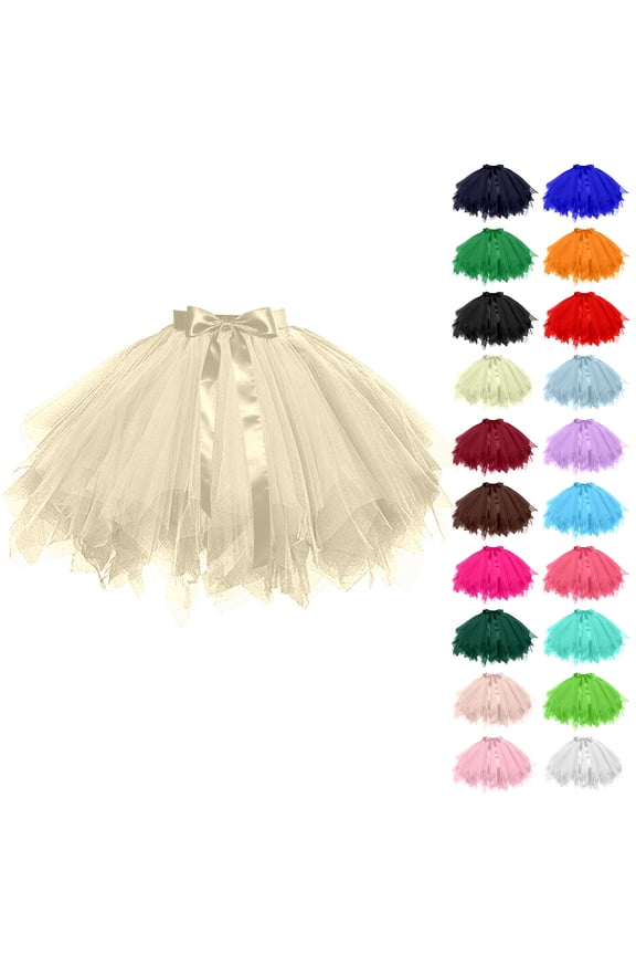 Women's Tutu Skirt Puffy Layered Tulle Elastic Waist Bow Tie Summer Dancing Party Skirts Festival Womens Holiday Party Fashion Skirt Skirt Skirt Birthday Cake Skirt Puffy Skirt Beige One Size