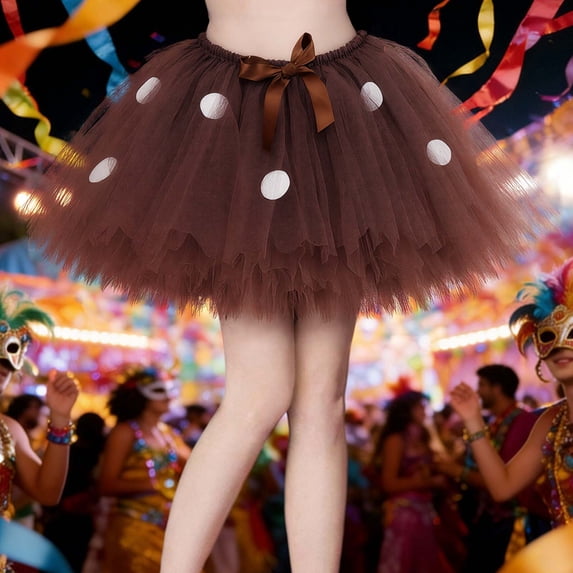 Women's Tutu Skirt Vintage Polka Dots Ballet Bubble Dance Skirts (Brown S)