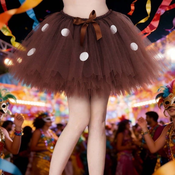 Women's Tutu Skirt Vintage Polka Dots Ballet Bubble Dance Skirts (Brown XS)
