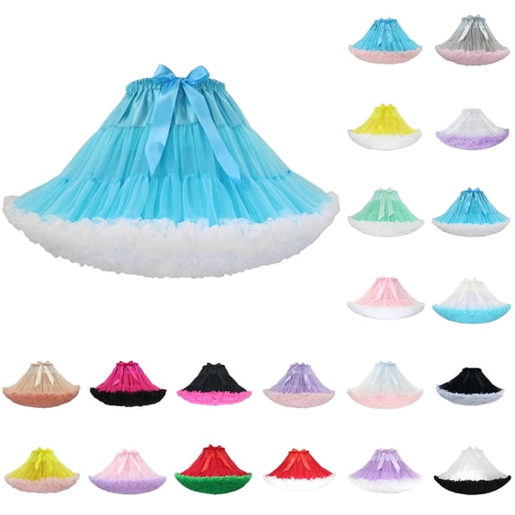 Women's Tutu Tulle Skirt Elastic Waist Petticoat Puffy Princess Ballet Dance Pettiskirts 3-Layered Pleated Underskirt