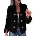 thumbnail image 1 of Women's Tweed Jackets Long Sleeve Open Front Blazer Fashion Winter Coats with Fringe Black 3XL, 1 of 5