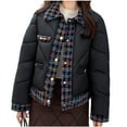 thumbnail image 1 of Women's Tweed Patchwork Quilted Puffer Jacket Button Down Winter Coat Lapel Padded Down Outerwear with Pockets, 1 of 6