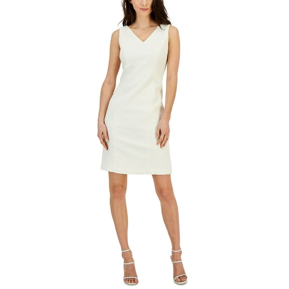 Women's Tweed Sleeveless V-Neck Sheath Dress Anne White 4