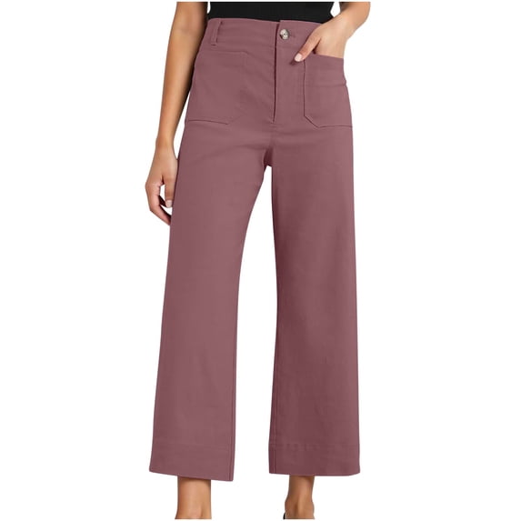CHUMUD Women's Twill Chino Pants High Waisted Wide Leg Commuter Pants Casual Business Work Office Cropped Pant Trousers with Pockets
