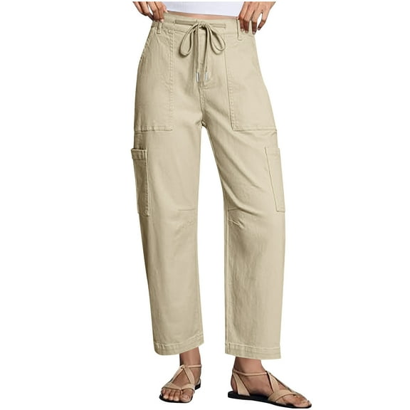 Women's Twill Work Pants Casual Drawstring Cargo Pants Baggy Barrel Sweatpants Comfy Going Out Pants Elegant Commuter Cropped Trousers