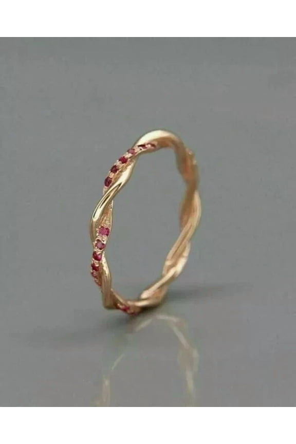 Women's Twist Eternity Band Ring 0.40Ct Round Cut Simulated Red Ruby 14k Rose Gold Plated