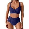 thumbnail image 1 of Women's Twist Front Full Coverage Swimsuit Tummy Control High Waisted Ruched Bikini Set Two Piece Modest Bathing Suit, 1 of 7