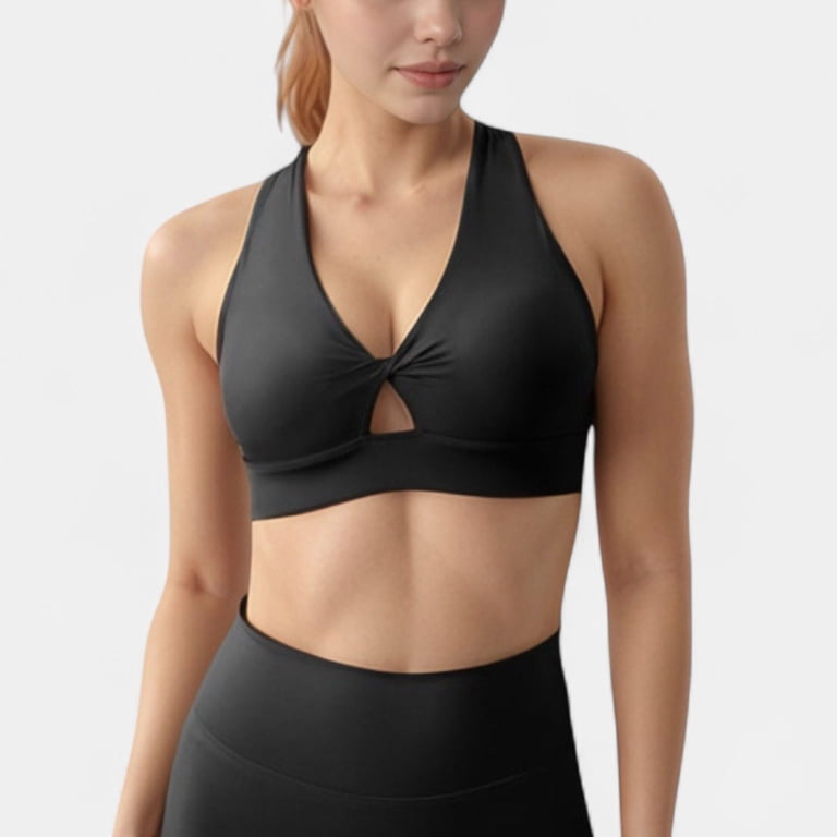 Women's Twist Front Sports Bra with Keyhole Cutout and Wide