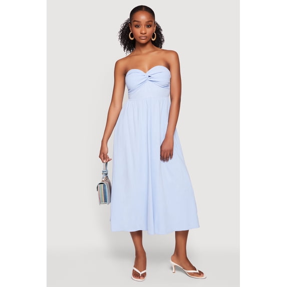 Women's Twist Front Strapless Midi Dress