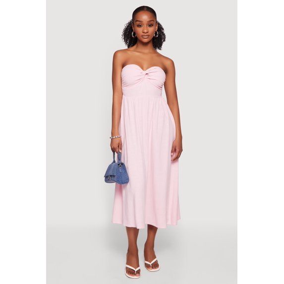 Women's Twist Front Strapless Midi Dress