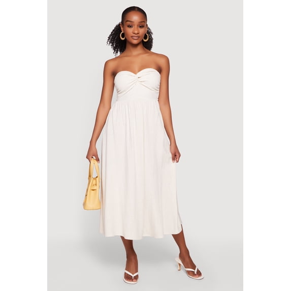 Women's Twist Front Strapless Midi Dress
