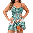 thumbnail image 1 of Women's Twist Front Swim Dress Swimsuits Tummy Control A Line Flare Swimdress with Bottom 2 Piece High Waist Bathing Suit Green, 2XL, 1 of 5
