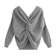 thumbnail image 1 of Women's Twist Knot Sweater Casual V Neck Long Sleeve Shirts Knit Pullover Tunic Tops Jumper Shirts, 1 of 4
