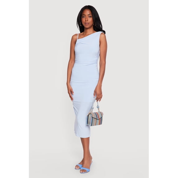 Women's Twisted Strap Asymmetrical Neckline Midi Dress