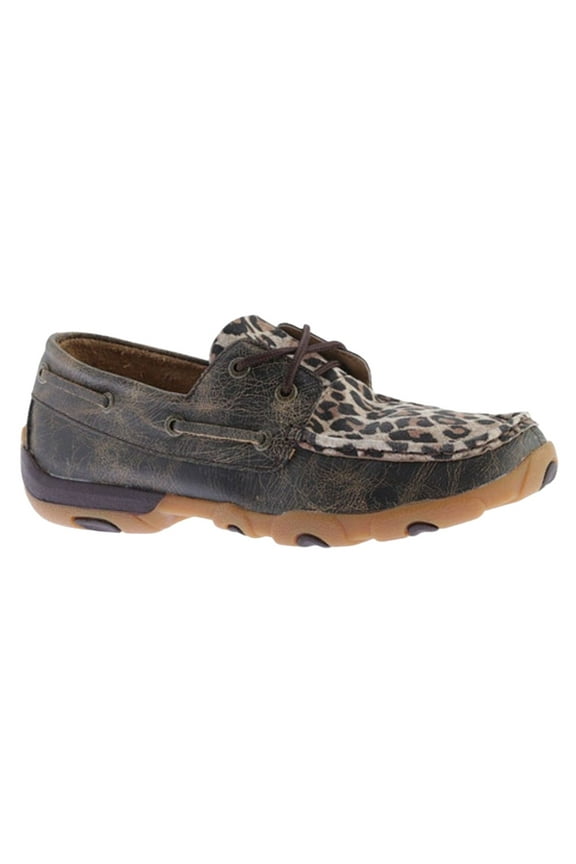 Women's Twisted X WDM0057 Boat Shoe Distressed/Leopard Leather 8.5 M