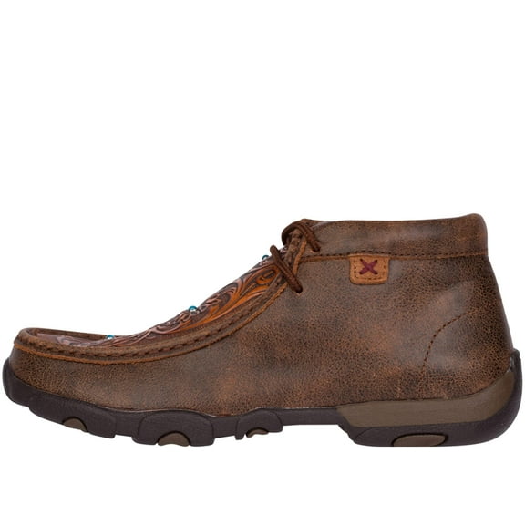 Women's Twisted X WDM0081 Driving Moc Chukka Boot Brown/Tooled Flowers Leather 11 M
