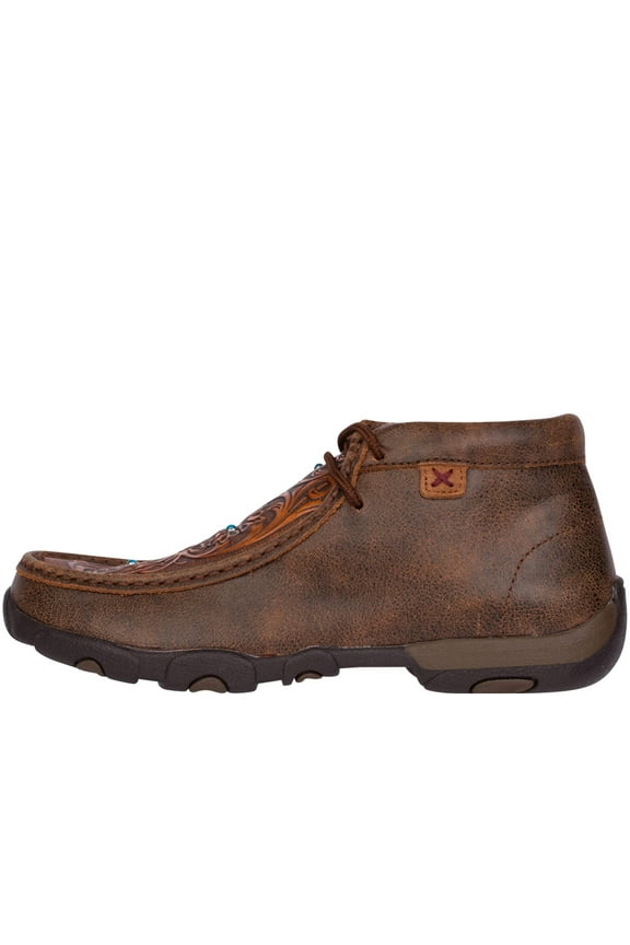Women's Twisted X WDM0081 Driving Moc Chukka Boot Brown/Tooled Flowers Leather 11 M