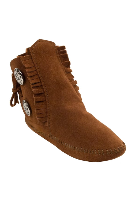 Women's Two Button Ankle Boot,Soft Leather Sole Brown,8 M US