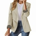 thumbnail image 1 of Women's Two Button Lapel Blazer, Long Sleeve Work Jacket with Pockets, Business Casual Office Wear, Leopard Print Lined Jacket, Structured Front Open Cardigan Beige L, 1 of 8