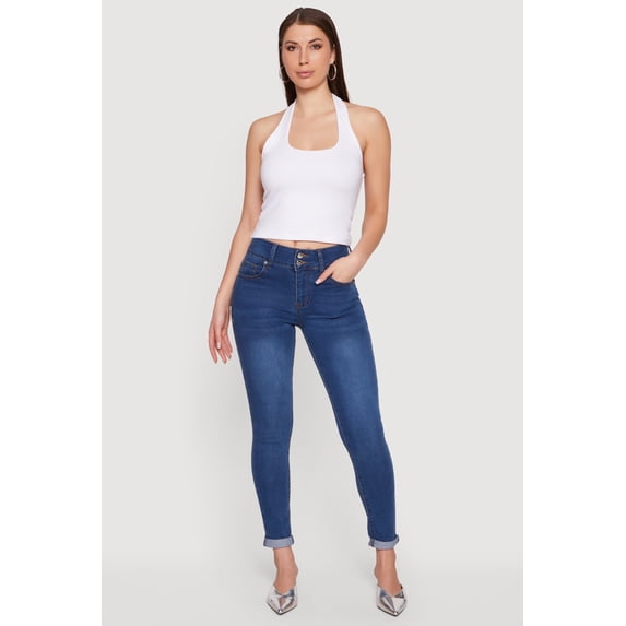 Women's Two Button Rolled Cuff Skinny Jeans