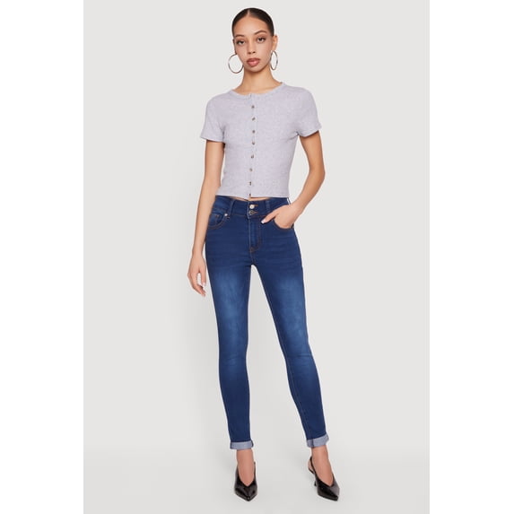 Women's Two Button Rolled Cuff Skinny Jeans