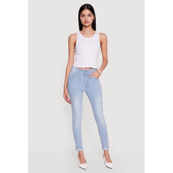 Women's Two Button Rolled Cuff Skinny Jeans