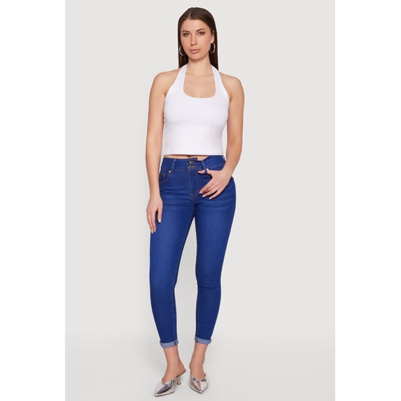 Women's Two Button Rolled Cuff Skinny Jeans