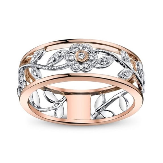 Women's Two-Color Electroplated Flower Zircon Ring