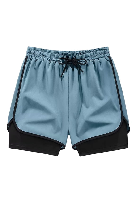 Women's Two Layer Athletic Shorts Flowy Outer with Secure Inner Liner Running Shorts,Light Blue,XXXXL