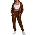 thumbnail image 1 of Women's Two Piece Athletic Set Zipper Front Hoodie And Elastic Waist Joggers Breathable Fabric Comfortable Wear, 1 of 9