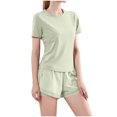 thumbnail image 1 of Women's Two Piece Athletic Sets Short Sleeve Tops Shorts Tracksuits Fashion Summer Solid Color Loose Sport Suits (Green L), 1 of 3