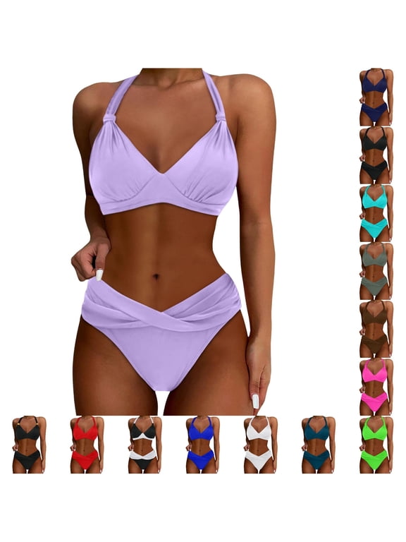 Women's Two Piece Bikini Set Push Up Underwire Top Adjustable Back Vintage Swimsuit for Beach Pool Swimwear