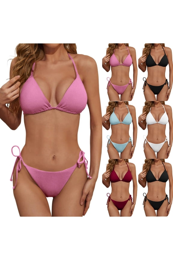 Women's Two Piece Bikini Set Sexy Bathing Suit Swimwear for Beach Hot Spring Summer and Spring Vacation,Black,L