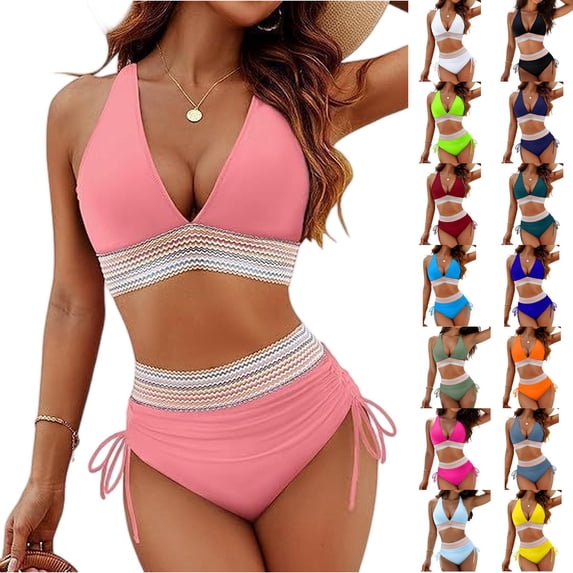 Women's Two Piece Bikini Set Sexy V Neck High Waist Padded Bra Wire Free Swimsuit for Swimming Beach Sunbathing,Army Green,L