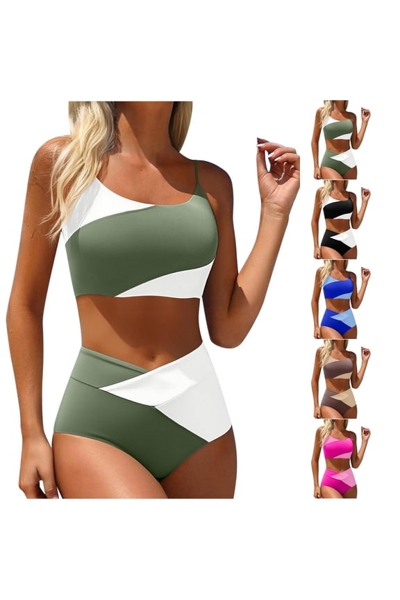 Women’s Two Piece Bikini Set Square Neck Adjustable Straps High Waisted Full Coverage Bottom for Beach Vacation Black XL