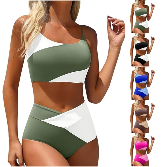 Women’s Two Piece Bikini Set Square Neck Adjustable Straps High Waisted Full Coverage Bottom for Beach Vacation Coffee M