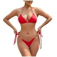 thumbnail image 1 of Women's Two Piece Bikini Swimsuits Triangle Thong Bikinis Set with Rhinestone Hearts Beach Bathing Suits (S, Red #A), 1 of 7