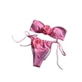 thumbnail image 1 of Women's Two Piece Bikini Swimsuits Tube Tops Bathing Suits Sleeveless Off Shoulder 3D Flower Bra and Tie Up Thong Summer Beachwear for Vacation, 1 of 5